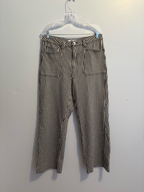 Mica Denim - Mica Denim Size 31 Straight Leg Striped Breck Black Gray Jeans Super High Rise